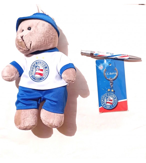 Kit Torcedor Bahia 01 ursinho +01 caneta+01chaveiro 01 caixa mdf